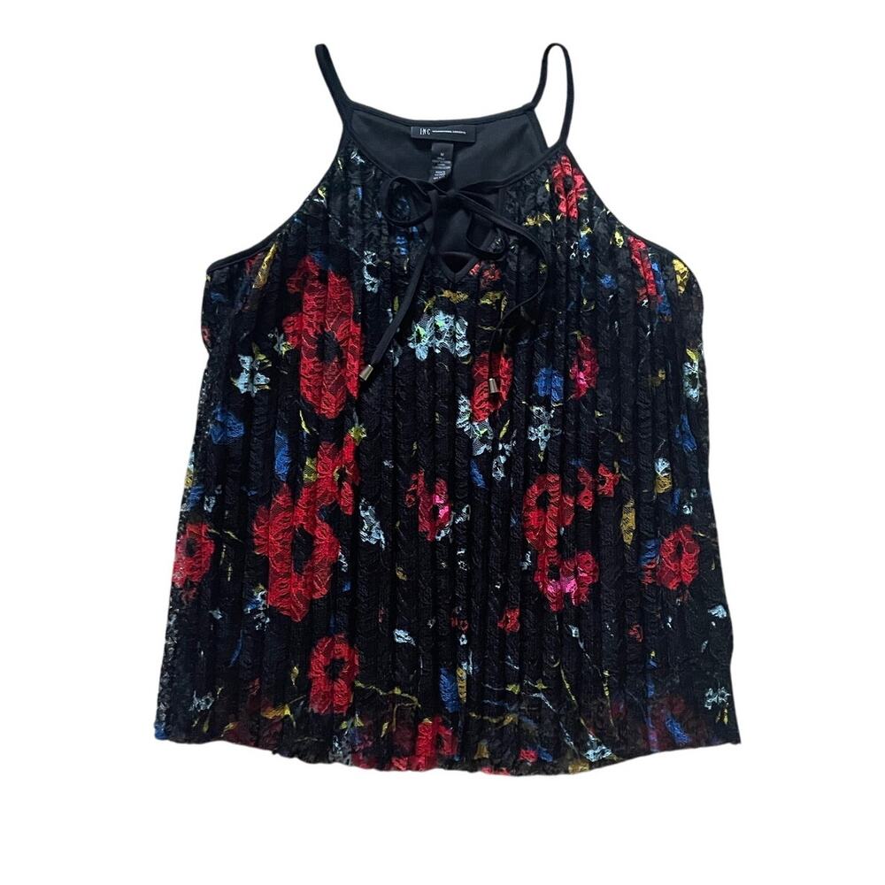 Electric Floral Sleeveless Top Sheer Overlay Size Medium Halter Dark Feminine